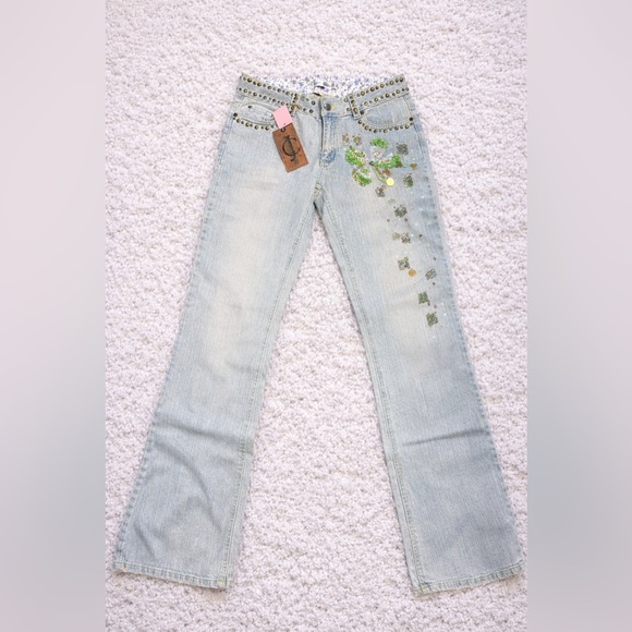 jcny Denim - JCNY Light Wash Embellished Clover Jeans Women’s Size 29 Hand Beaded NWT